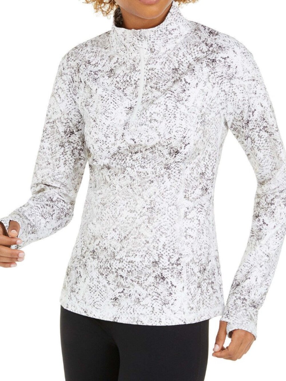 Ideology Womens Activewear Snake Print Quarter Zip Top